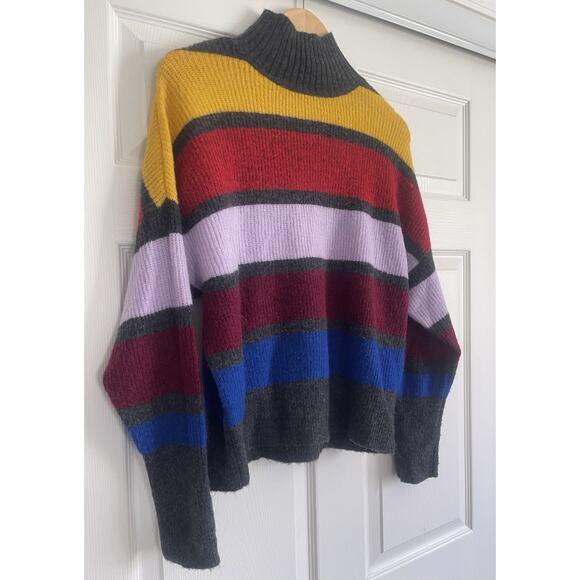 Express Color Block Stripe Mock Neck Sweater | Women Small | Retro 90s Sweater - Picture 2 of 6